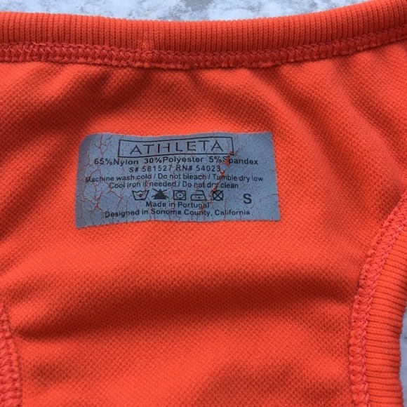 ATHLETA Neon Stripe Racerback Tank Shelf Bra Orange Built in Bra Athletic Top S - Picture 3 of 5